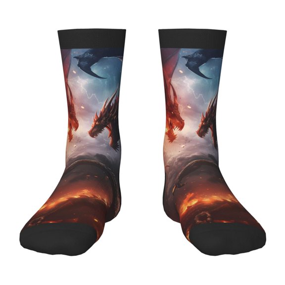 Rateoe Fire Sky Dragon Pattern Children's Socks, Socks Gifts ,kids Crew Soft Cotton Socks , Moisture-Wicking, Durable, Ideal for Daily Wear & Sports