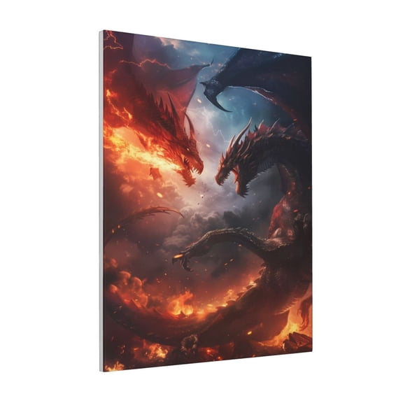 Rateoe Fire Sky Dragon Pattern Decorative Picture – Unique Modern Wall Art, Ready-to-Hang Canvas Print for Home (Vertical)