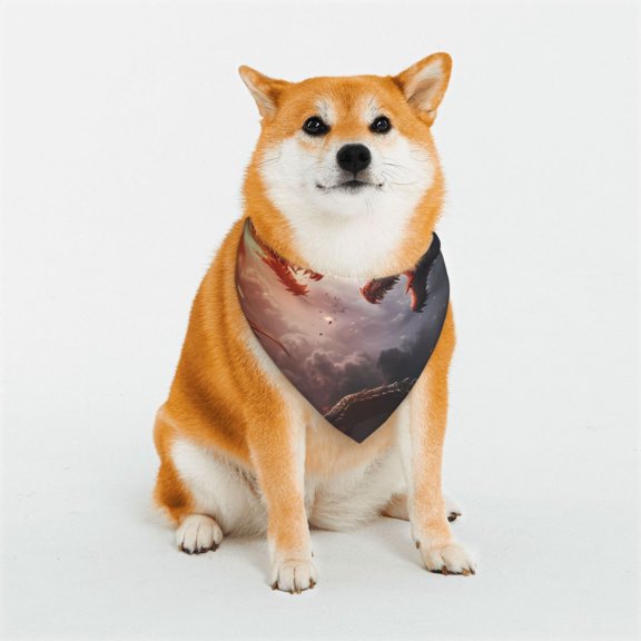 Rateoe Fire Sky Dragon Print Pet Scarf for Dogs and Cats – Stylish Reflective Design, Breathable & Durable Pet Bandana with Quick-Release Buckle-Large