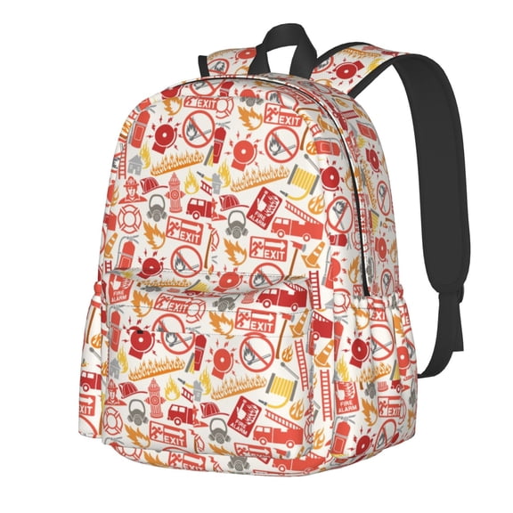 Rateoe Firefighter Icons Pattern Student Backpack,Backpack for School,Lightweight Bag,Travel Backpack,Outdoor Backpack,Large Capacity Backpack