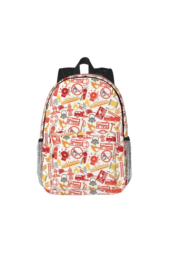 Firefighter Icons Pattern Student Backpack Water-resistant Backpack 15-inch Laptop Backpack Lightweight Adjustable School Backpack