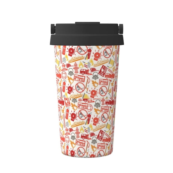Rateoe Firefighter Icons Pattern Travel Coffee Mug Tumbler with Flip Lid | Reusable Insulated Stainless Steel Cold Brew Iced Coffee Cup Thermos