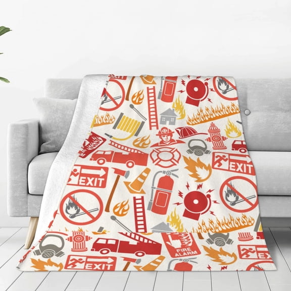 Rateoe Firefighter Icons Print Fuzzy Fleece Throw Blanket Extra Large,Super Soft,Fluffy and Warm Blankets for Couch,Bed,All Season Use (40"x30")