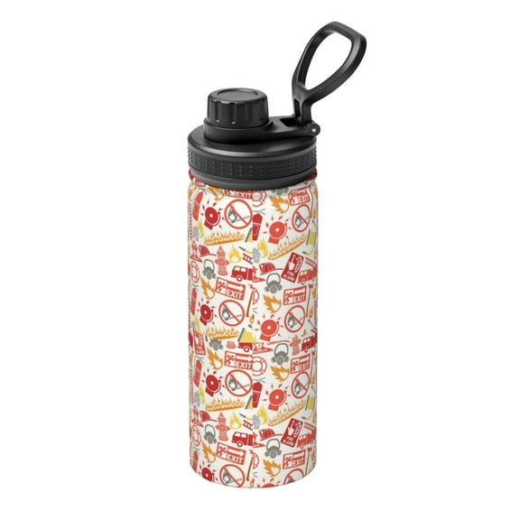 Rateoe Firefighter Icons Printed 18oz Sports Insulated Water Bottle, Double-Wall Stainless Steel Kettle with Leak-Proof Cap and Carry Loop, BPA-Free for Outdoor, Gym, Camping, and Travel