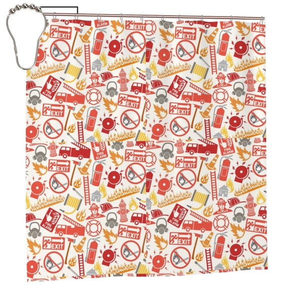 Rateoe Firefighter Icons Shower Curtain - Fancy Bathroom Shower Curtain Sets - Waterproof Shower Curtain with Hooks with 12 Plastic Hooks 72x72 Inches