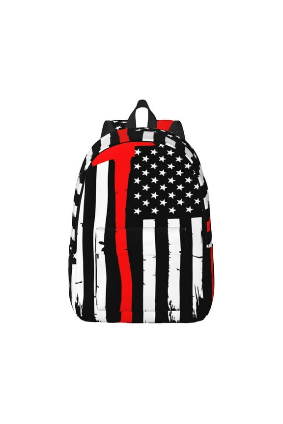 Firefighters USA Flag Pattern Canvas College Laptop Backpack,Travel Daypack,Durable Rucksack Travel Notebook Bag School Backpack Book Bag for Men Women-Medium