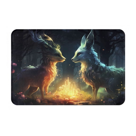 Rateoe Firefly Forest Fox Pattern Flannel Door Mat Indoor Outdoor Entrance, Waterproof All-Weather Doormat,Fade Resistant, Low Profile Entryway Mat 16x24in