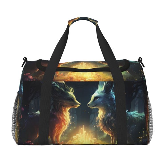 Rateoe Firefly Forest Fox Pattern Gym Bag for Women, Duffle Bag for Travel with Wet Pocket, Carry on Weekender Bags for Women, Water Resistant Travel Bag Duffel Bag