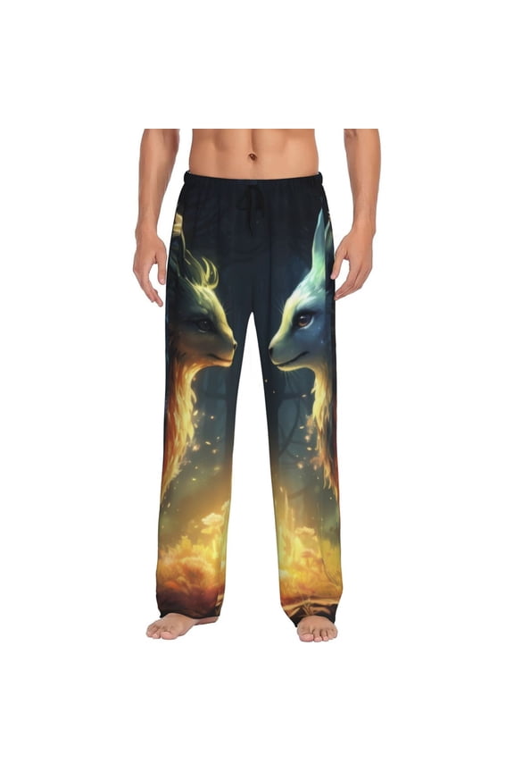 Firefly Forest Fox Pattern Men’s Ultra-Soft Comfy Pajama Lounge Pants Sleepwear,Comfortable Lounge Wear,lightweight Pajamas, Casual Home Wear-Medium