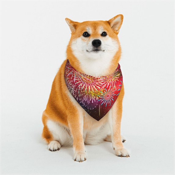 Rateoe Fireworks Print Pet Scarf for Dogs and Cats – Stylish Reflective Design, Breathable & Durable Pet Bandana with Quick-Release Buckle-Medium