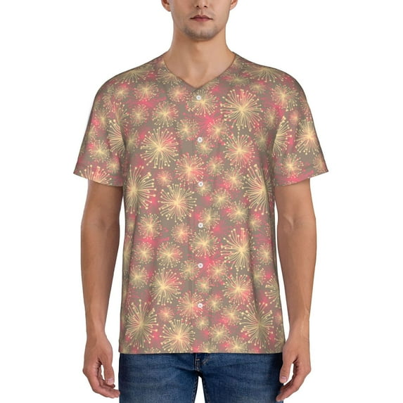Rateoe Fireworks1 Pattern Men’s Baseball Short Sleeve Polo Shirt, Midweight Men's Shirt Golf Shirt Polo Shirts Quick Dry Short-3X-Large