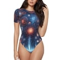 thumbnail image 1 of Rateoe Fireworks1 Printed Women Rash Guard Short Sleeve,Tummy control Swimsuit Surfing Swimsuit Bathing Suit Short-sleeved Onesie UPF 50+ -Large, 1 of 7