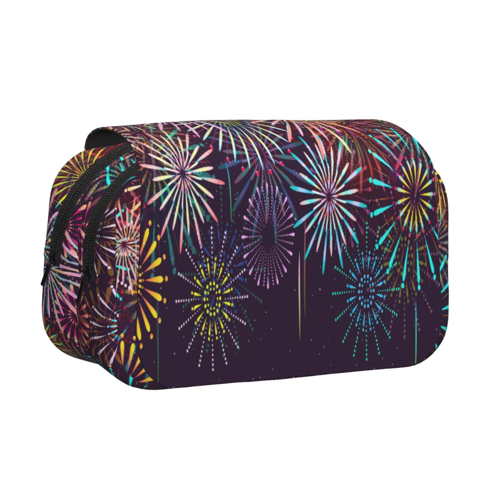Rateoe Fireworks2 Pattern Double Clamshell Pen Case, Storage Organizer with Two Zipper Compartments– Holds Up to 50 Pencils & Pens