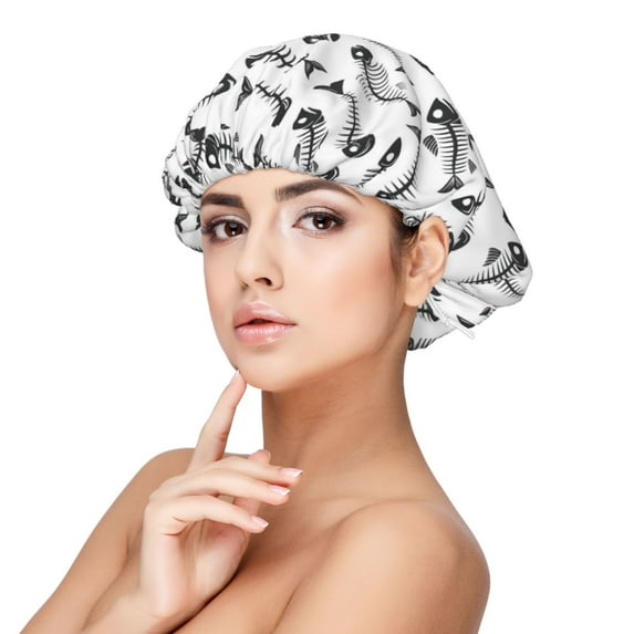 Rateoe Fish Bones Pattern Silk Satin Hair Bonnet for Sleeping, Adjustable Sleep Cap Turban for Women , Curly Straight Hair Long Large Braid
