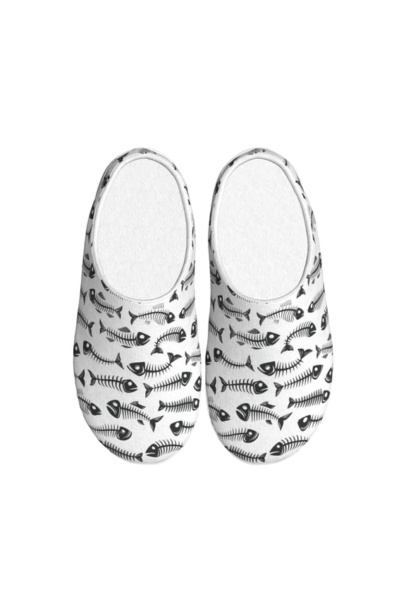 Fish Bones Print Women's Men's Cotton Knit Slippers Lightweight Memory Foam Indoor House Shoes with Anti-Skid Sole-42/43