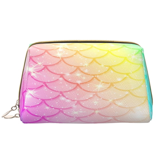 Rateoe Fish Scale for Travel Makeup Bag,Large Capacity Cosmetic Bags for Women,Waterproof Portable Pouch Open Flat Toiletry Bag Make up Organizer