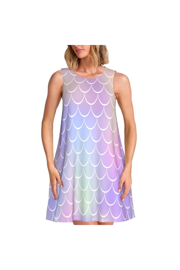 Fish Scale1 Pattern Women’s Sleeveless Dress,Casual Summer Dress,A-line Sleeveless Dress Versatile Summer Dress Stylish Day Dress