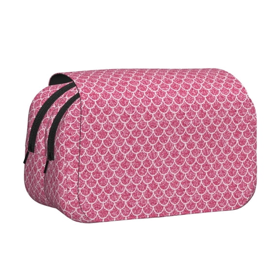Rateoe Fish Scales Pattern Double Clamshell Pen Case, Storage Organizer with Two Zipper Compartments Holds Up to 50 Pencils & Pens