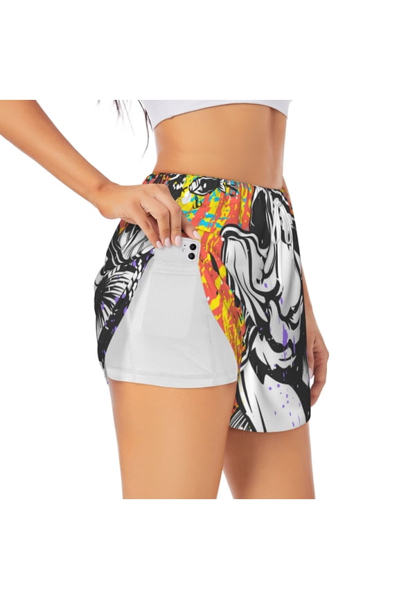 Fishing Bass Printed 2 in 1 Women's Workout Shorts for Athletic Gym Running Shorts with Phone Pockets-Large