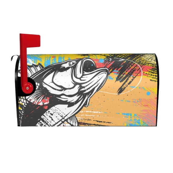 Rateoe Fishing Bass Printed Mailbox Covers - Easy to Install Fall, Winter, Spring, Summer Mailbox Cover - Weather and UV-Resistant Mailbox Decor - Mailbox Magnetic Covers-21x18 in