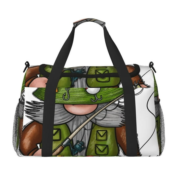 Rateoe Fishing Gnome Pattern Gym Bag for Women, Duffle Bag for Travel with Wet Pocket, Carry on Weekender Bags for Women, Water Resistant Travel Bag Duffel Bag
