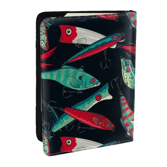 Rateoe Fishing Lure Pattern Passport Holder Wallet Leather Mulit-purpose Travel Wallet Credit Cards Case ,Passport Cover for Women Men-6.5 in