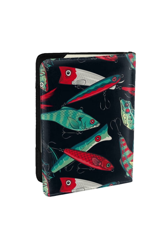 Fishing Lure Pattern Passport Holder Wallet Leather Mulit-purpose Travel Wallet Credit Cards Case ,Passport Cover for Women Men-6.5 in