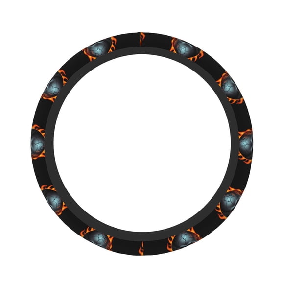 Rateoe Flame Metal Skull Pattern Elastic Stretch Steering Wheel Cover, Universal 15 inch, Microfiber Breathable , Anti-Slip, Odorless, Easy Carry