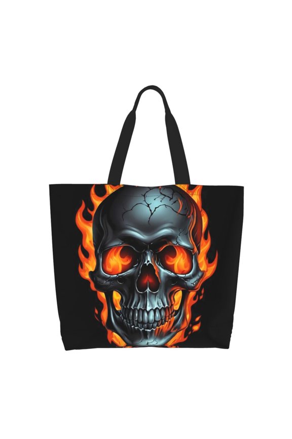 Flame Metal Skull Tote Bag - Waterproof Lightweight Handbags Travel Shoulder Bag for Hiking Yoga Gym Swimming Travel Beach