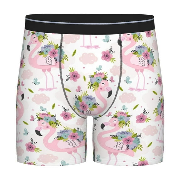 Rateoe Flamingo And Flowers Print Men’s Underwear Boxer Briefs Soft Comfortable Underwear Boxer Briefs, Long Leg Briefs,Anti-chafing Boxer Briefs