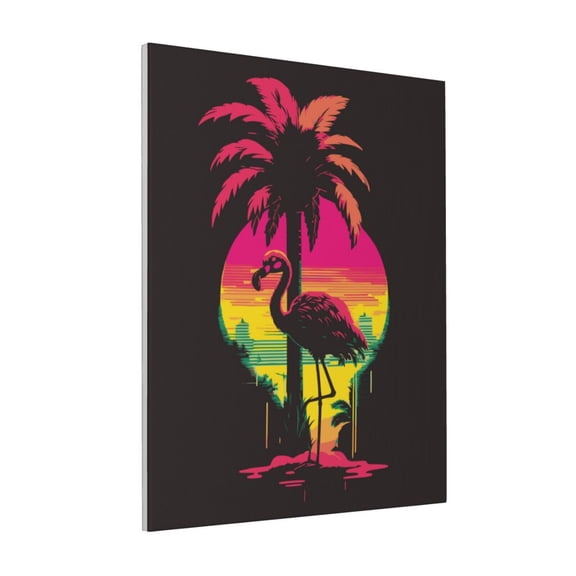 Rateoe Flamingo And Palm Trees At Sunset Pattern Decorative Picture – Unique Modern Wall Art, Ready-to-Hang Canvas Print for Home (Vertical)