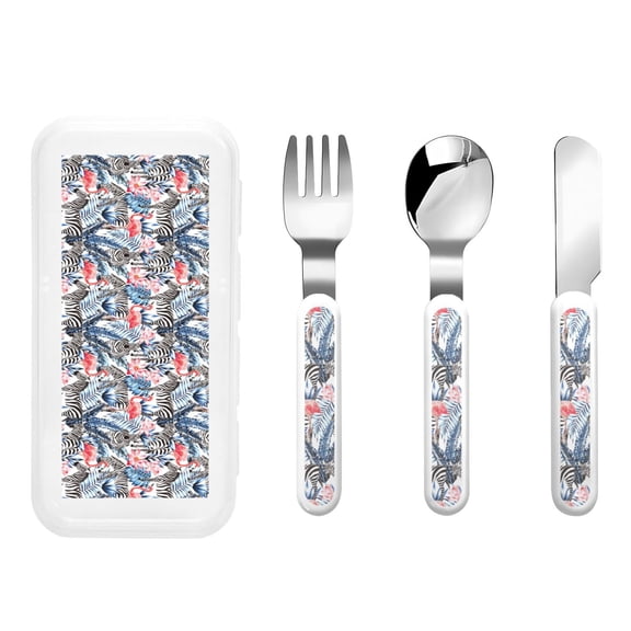 Rateoe Flamingo And Zebra for Stainless Steel Kids Silverware Set - Child and Toddler Safe Flatware - Children's Knife, Fork And Spoon Set