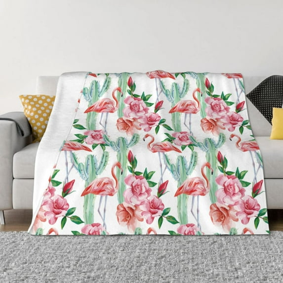Rateoe Flamingo Flower Pattern Flannel Throw Blanket, Ultra-soft Blanket for Bed, Couch, Car, Hypoallergenic Anti-pilling blanket-80"x60"(Horizontal)