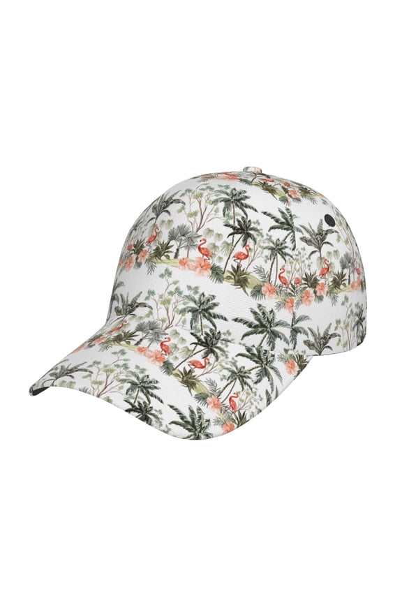 Flamingo Palm Trees Pattern Baseball Cap Outdoor Cap Mountain Dad Hat - Unstructured Soft Cotton Cap-Adjustable UV Protection Cap