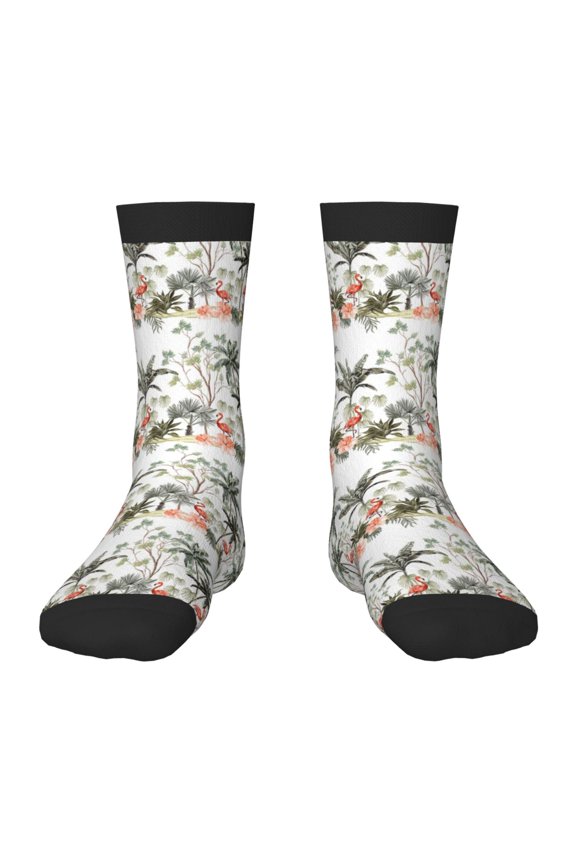 Flamingo Palm Trees Pattern Children's Socks, Socks Gifts ,kids Crew Soft Cotton Socks , Moisture-Wicking, Durable, Ideal for Daily Wear & Sports