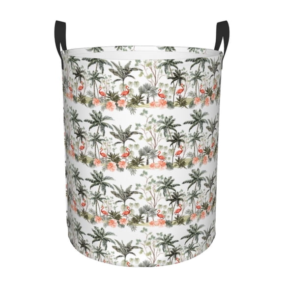 Rateoe Flamingo Palm Trees Pattern Round Laundry Hamper Basket, Tall Hamper Basket for Blanket Storage, Nursery Clothes Hamper for Laundry in Bedroom and College Dorm-Small