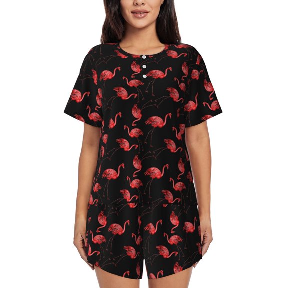 Rateoe Flamingo Pattern Women's Short-Sleeved Pajama Set - 2 Piece Soft and Lightweight Sleepwear Set-X-Large