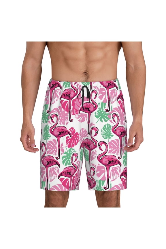 Flamingo Print Men's Lounge Shorts – Soft & Breathable Pajama Bottoms with Pockets, Elastic Waistband, Lightweight Sleepwear for Nightwear & Loungewear-