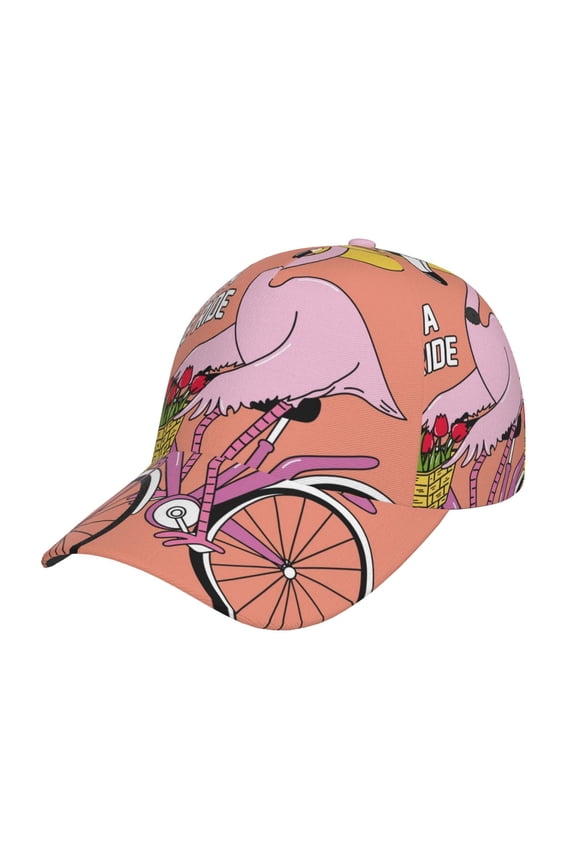 Flamingo Riding a Bicycle Pattern Mens Baseball Cap Adjustable Curved Brim Hat, Soft Cotton Sports Cap for Outdoor, Casual, and Everyday Wear, Comfortable & Breathable