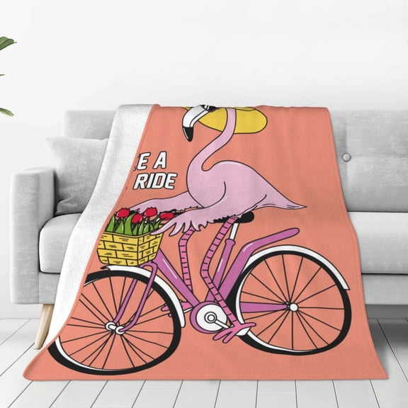 Rateoe Flamingo Riding a Bicycle Print Fuzzy Fleece Throw Blanket Extra Large,Super Soft,Fluffy and Warm Blankets for Couch,Bed,All Season Use (40"x30")
