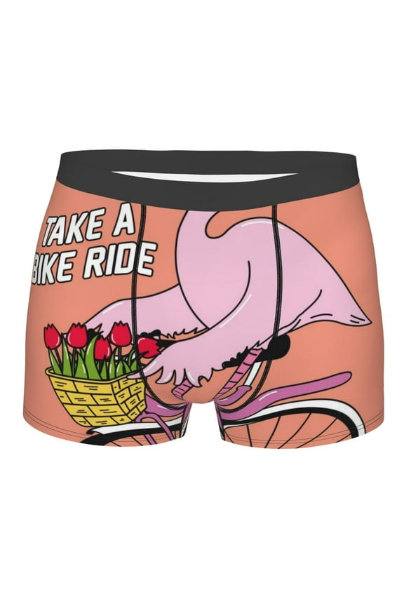 Flamingo Riding a Bicycle Mens Boxer Briefs Poly Spandex Performance Boxer Briefs Underwear Hem Boxer Briefs -