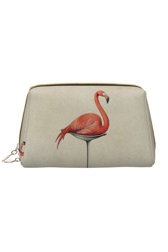 Flamingo Sitting On Chair for Travel Makeup Bag,Large Capacity Cosmetic Bags for Women,Waterproof Portable Pouch Open Flat Toiletry Bag Make up Organizer
