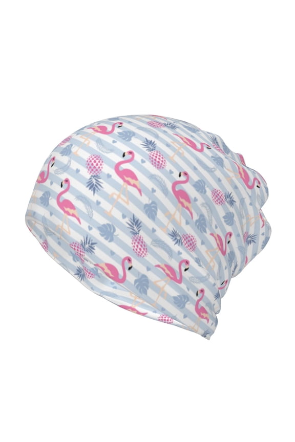 Flamingo and Pineapple Cotton Slouchy Beanie Hat for Men/Women,Lightweight Oversize Large Thin Skull Cap Night Sleeping Cap