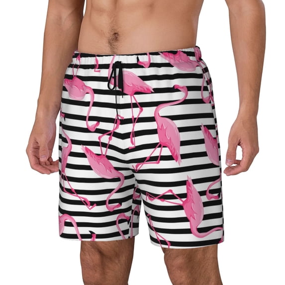 Rateoe Flamingos Pattern Men’s Swim Shorts with Compression Liner – Double-Layered Quick-Dry Swimwear, Comfortable & Stretchy Beach Shorts-X-Large