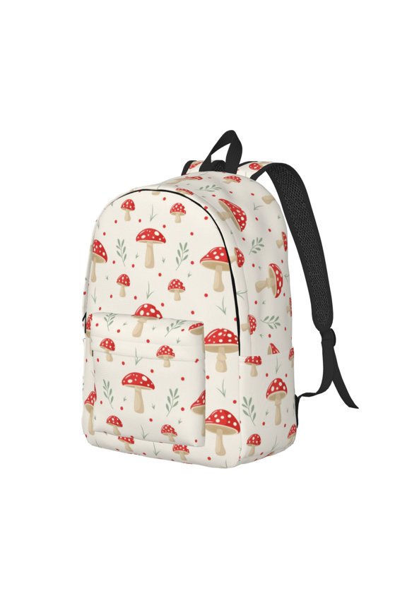 Flat Mushrooms Pattern Durable Canvas Backpack for Men & Women – Stylish & Lightweight – Adjustable Straps, Multiple Pockets – Fits 15-17 Inch LaptopsMedium