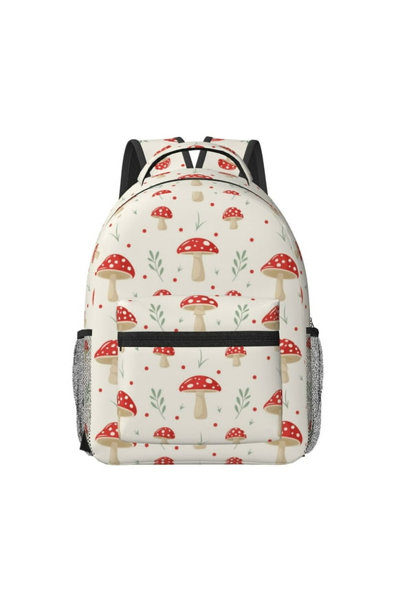 Flat Mushrooms Pattern Durable Student Backpack Laptop Bag- Ergonomic Design, Waterproof Twill Fabric - Ideal for School, Travel, and Outdoor Activities