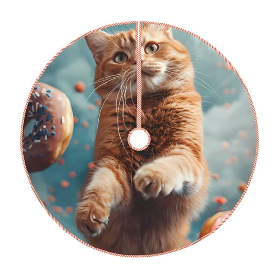 Rateoe Floating Cat And Donuts Pattern Christmas Tree Skirt with Ties, Christmas Tree Decorations, Farmhouse Christmas Decor Xmas Holiday Decorations-36"