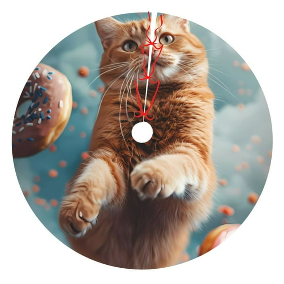 Rateoe Floating Cat And Donuts Print Christmas Tree Skirt 30" for Xmas Holiday New Year Party Circle Tree Mat Ornaments Decoration