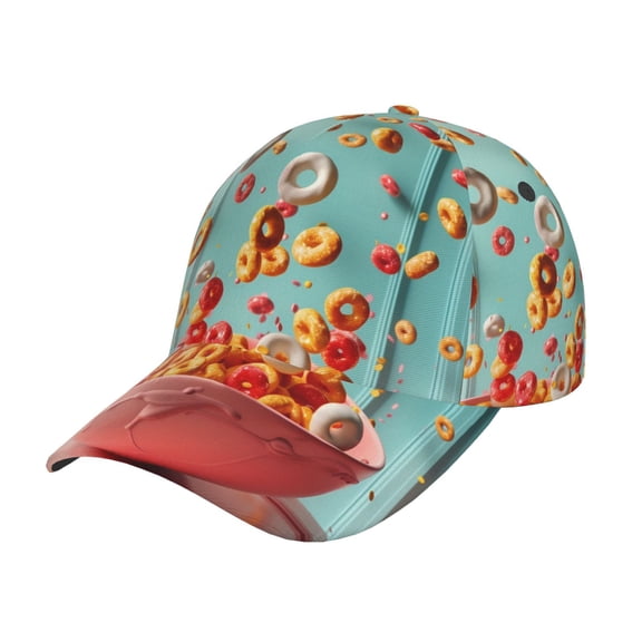 Rateoe Floating Colorful Cereal Pattern Mens Baseball Cap Adjustable Curved Brim Hat, Soft Cotton Sports Cap for Outdoor, Casual, and Everyday Wear, Comfortable & Breathable