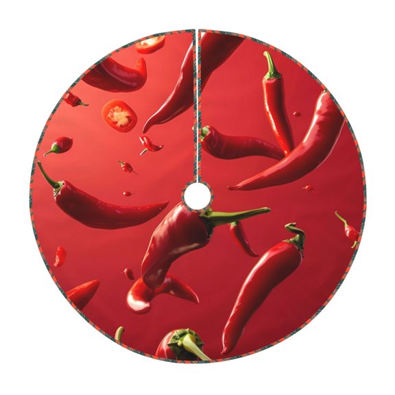 Rateoe Floating Red Chili Peppers Pattern Christmas Tree Skirt with Ties, Christmas Tree Decorations, Farmhouse Christmas Decor Xmas Holiday Decorations-